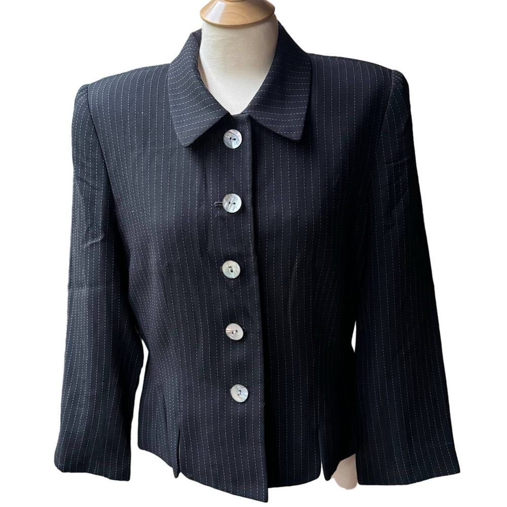 KASPER Vintage 2 Piece Set Blazer Skirt Suit Women's SZ 10 Gray Pinstripe